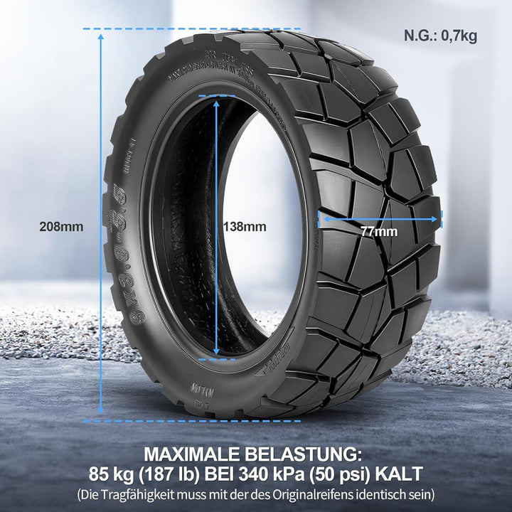9x3,0-5,5 Tubeless Reifen, 9 Zoll Offroad Reifen für Kukirin G2 Pro Elektroroller, Vorne/Hinten Vers