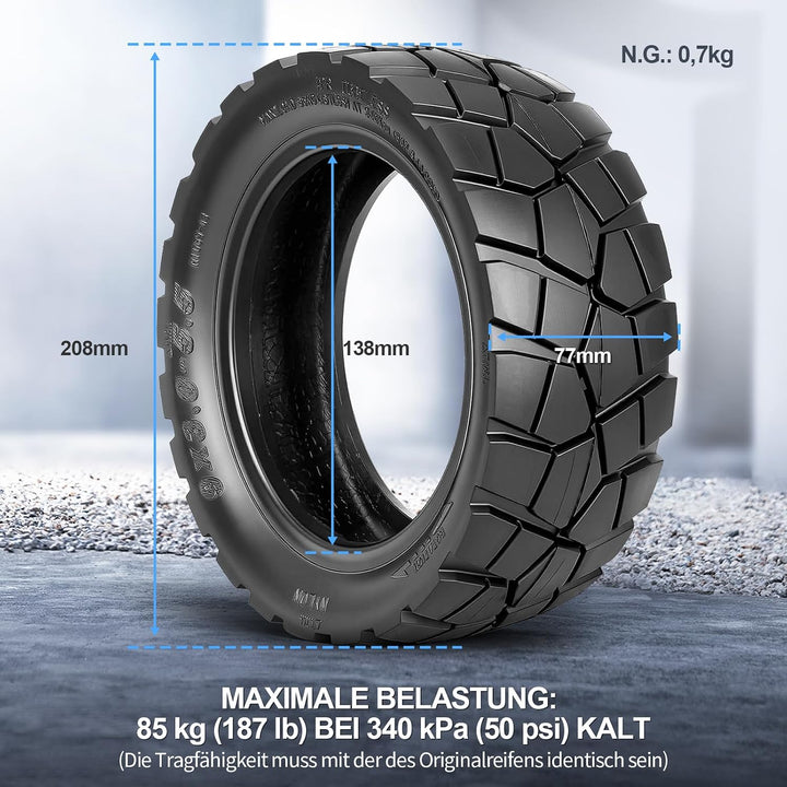 9x3,0-5,5 Tubeless Reifen, 9 Zoll Offroad Reifen für Kukirin G2 Pro Elektroroller, Vorne/Hinten Vers