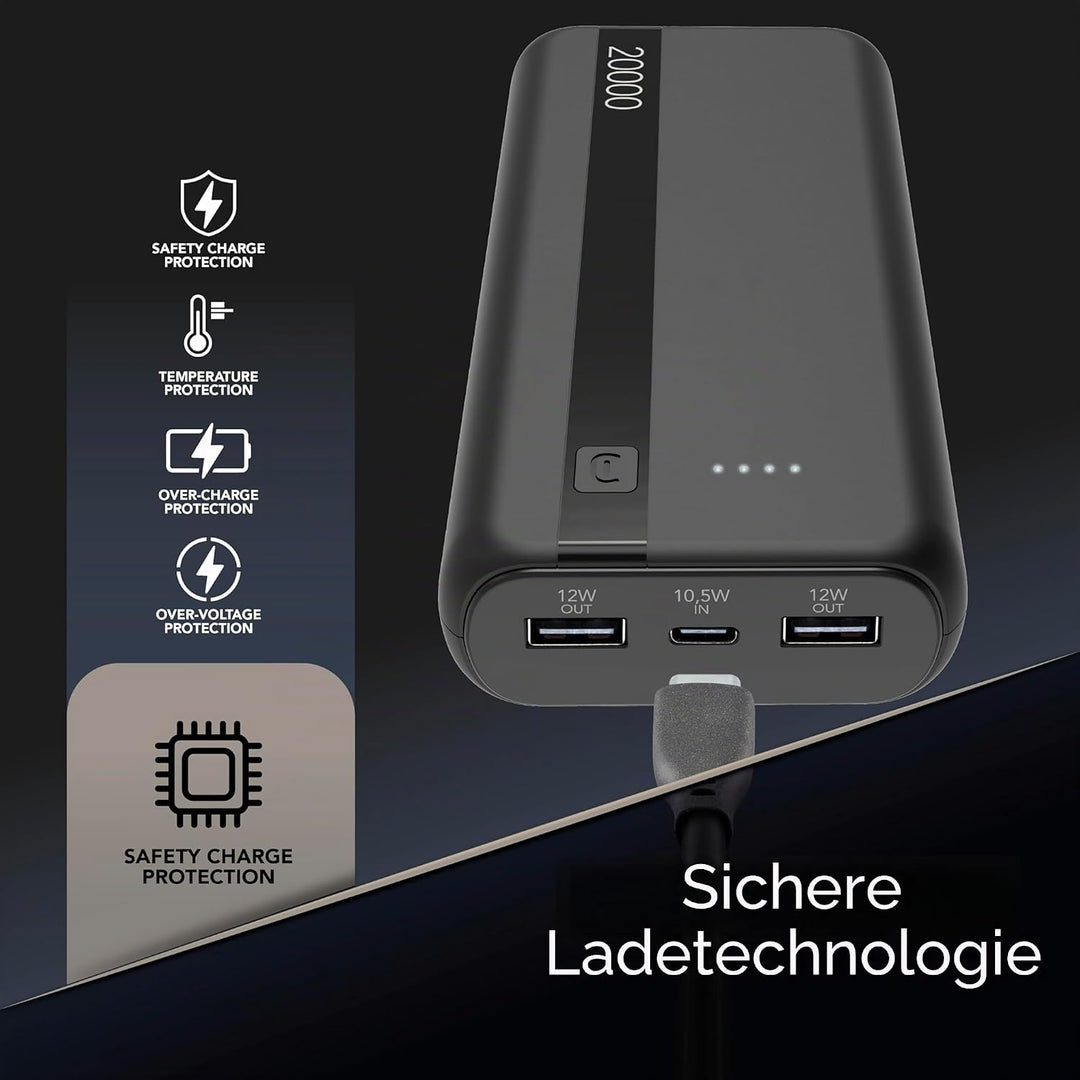Cellularline - Power Bank 20000 - Kapazität: 20.000mAh - Input: 1xUSB-C 10.5W - Output: 1xUSB 12W -