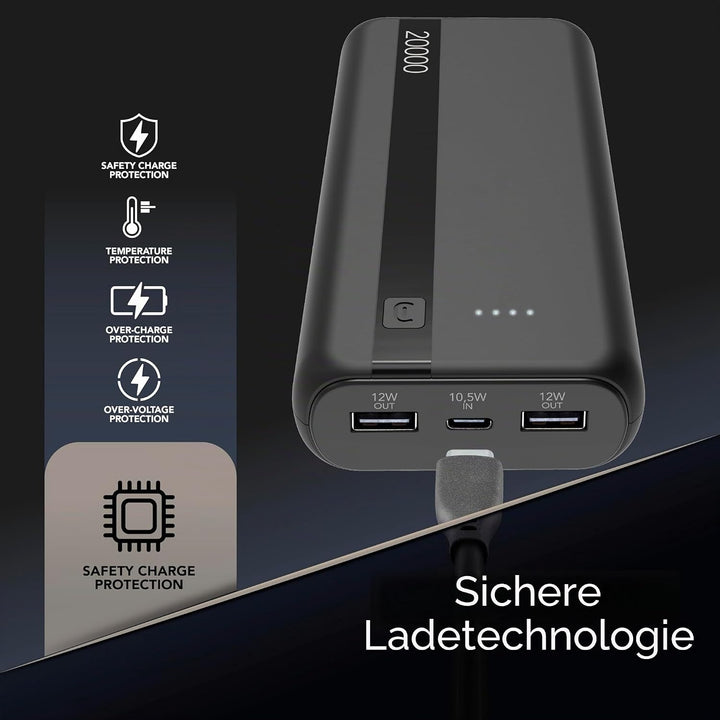 Cellularline - Power Bank 20000 - Kapazität: 20.000mAh - Input: 1xUSB-C 10.5W - Output: 1xUSB 12W -