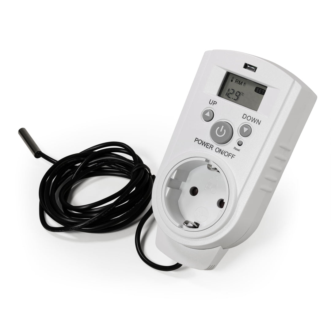 McPower Steckdosen Thermostat | TCU-540 | Klimaregelung 5-30°C, 3.680W 230V/16A inkl. Backup-Akku Di