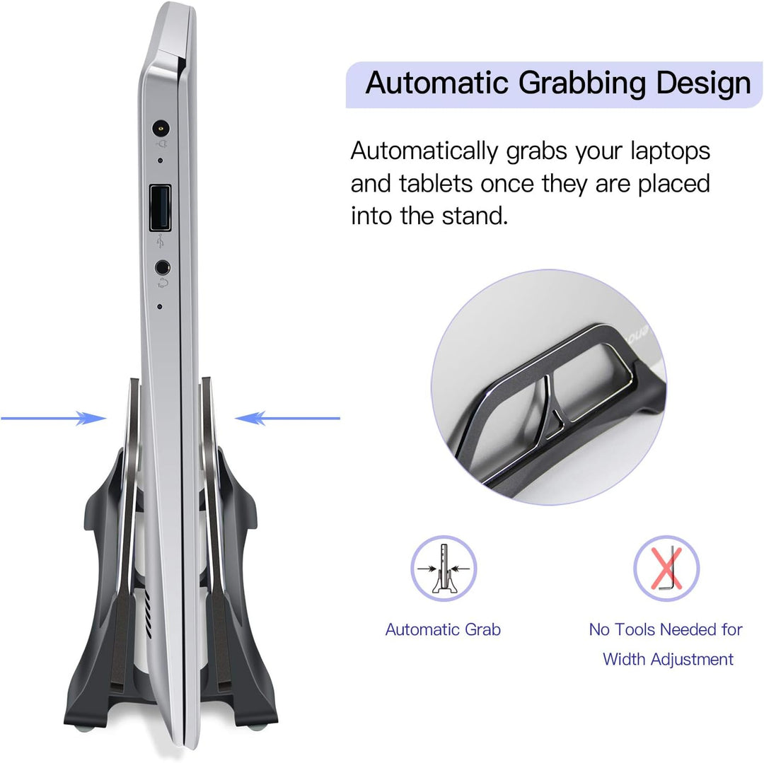 Vertikaler Laptop Ständer, Platzsparender Computer Ständer, Automatisch greifender Laptop Halter stä