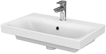 VBChome Badmöbel Slim 60 cm Grau mit Armatur und Pop-up ventil Waschbecken mit Unterschrank Waschtis