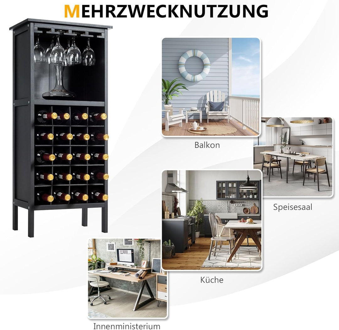 KOMFOTTEU Weinschrank, Weinständer mit 20 Flaschen & 4 Reihen Weinglashalter, Flaschenständer stehen
