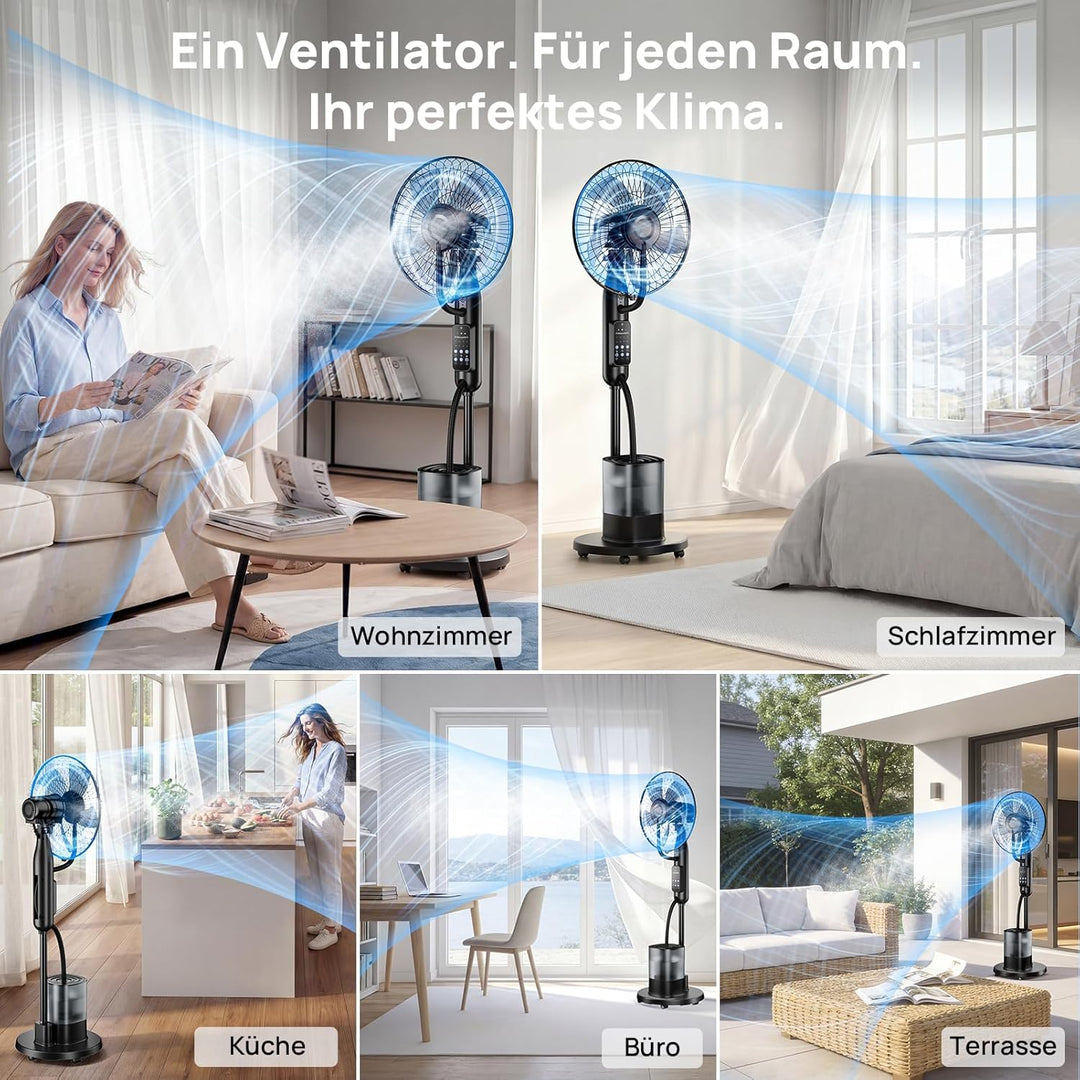 NebulaFlow Standventilator mit Wasserkühlung, 2026 Upgrade 4L Wassertank Sprühnebel Ventilator, 7,5H