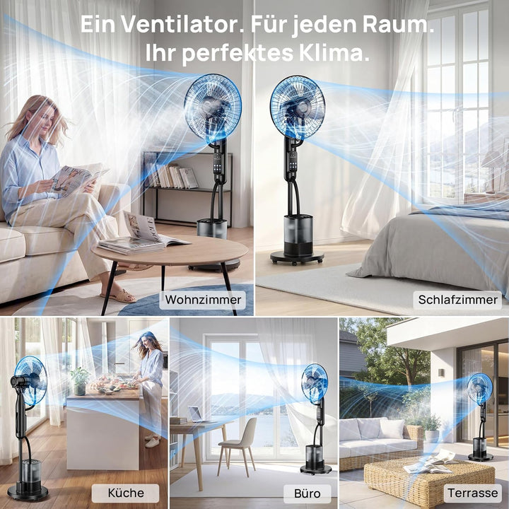 NebulaFlow Standventilator mit Wasserkühlung, 2026 Upgrade 4L Wassertank Sprühnebel Ventilator, 7,5H