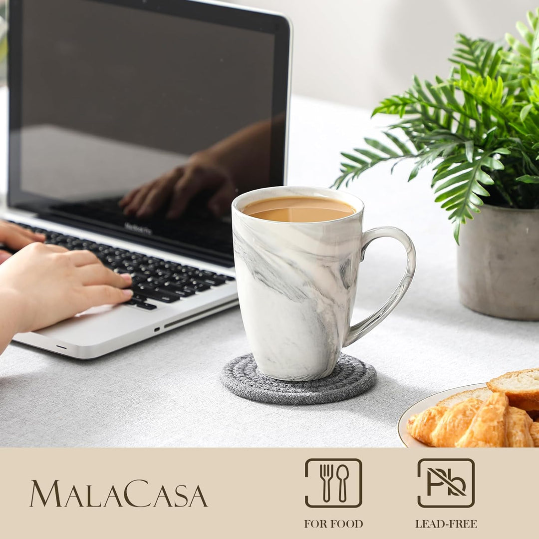 MALACASA Kaffeebecher 6er Set, Porzellan 560ML Becher Set, Grosse Moderne Kaffeetassen mit Henkel fü