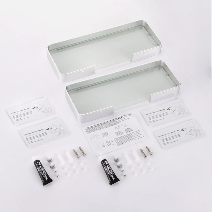 Duschablage Ohne Bohren, Aluminium Badezimmer Regal Selbstklebend Duschkorb Ablageregal mit Mattglas