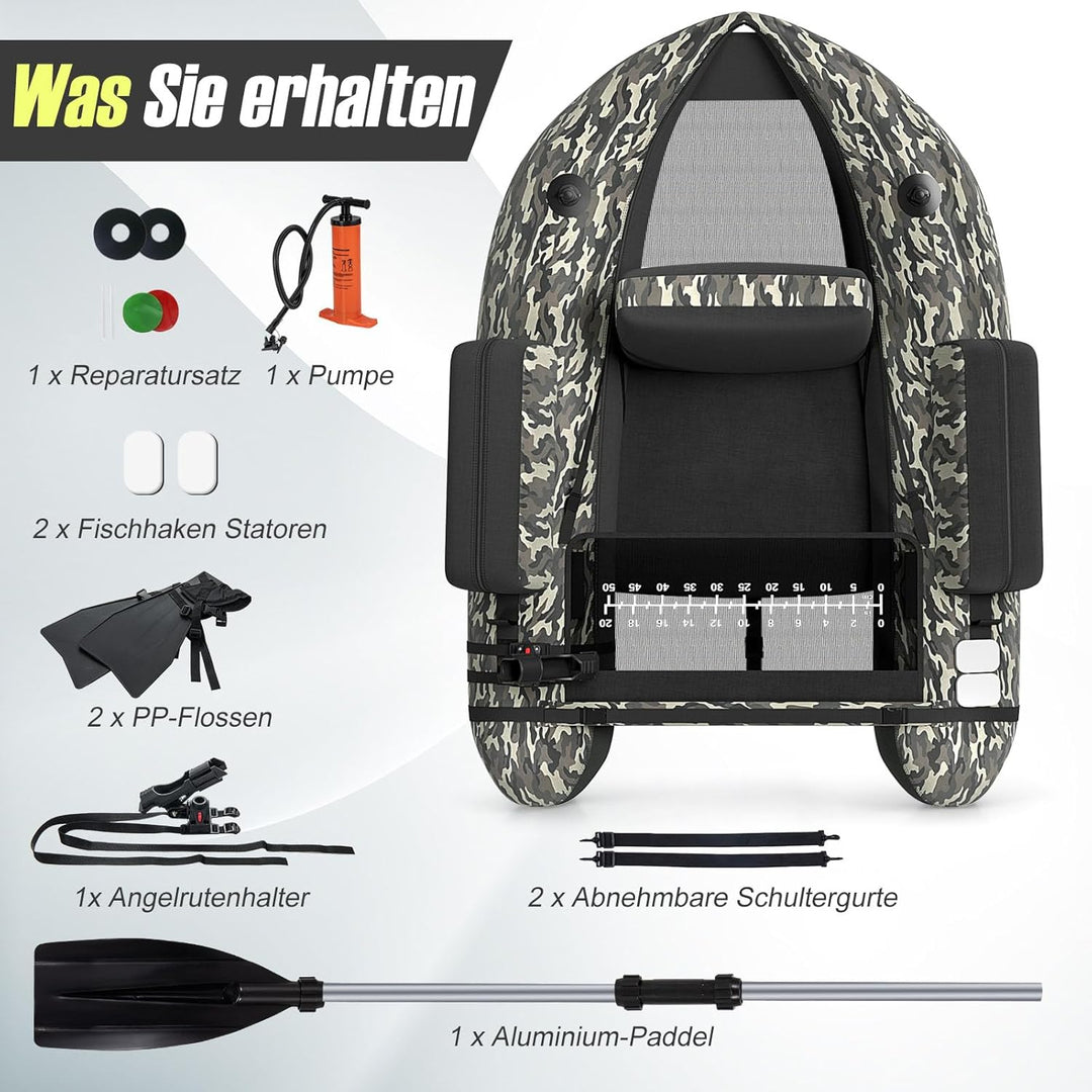 GOPLUS Bellyboot, Belly Boat bis 150 kg belastbar, aufblasbares Schlauchboot zum Angeln mit Alu Padd