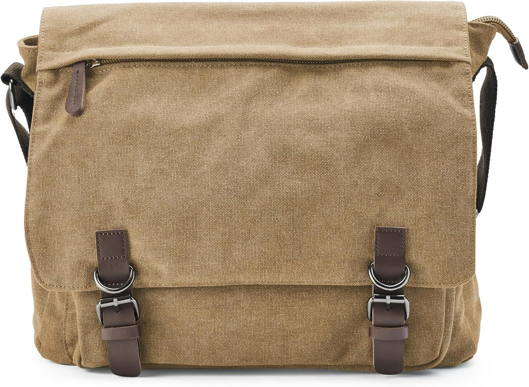 Trendhim Messenger Bag Herren | Canvas Umhängetasche mit Lederdetails &amp; Laptopfach | Schultertasche