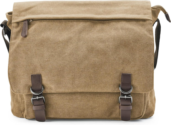 Trendhim Messenger Bag Herren | Canvas Umhängetasche mit Lederdetails &amp; Laptopfach | Schultertasche