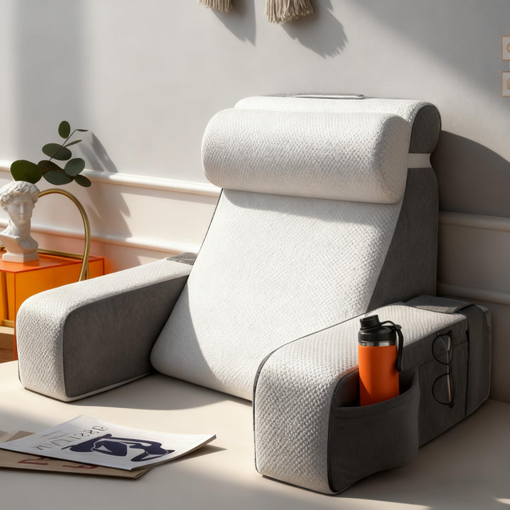 Gross Lesekissen mit Abnehmbarer Nackenrolle & Armlehne, Rückenkissen Bett, Ergonomisches Rückenkiss
