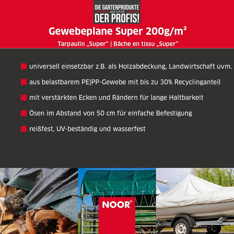 NOOR Abdeckplane SUPER 200g/m² Grün I 4 x 5 m I Allzweckplane für Schutz vor Witterung I Ideal geeig