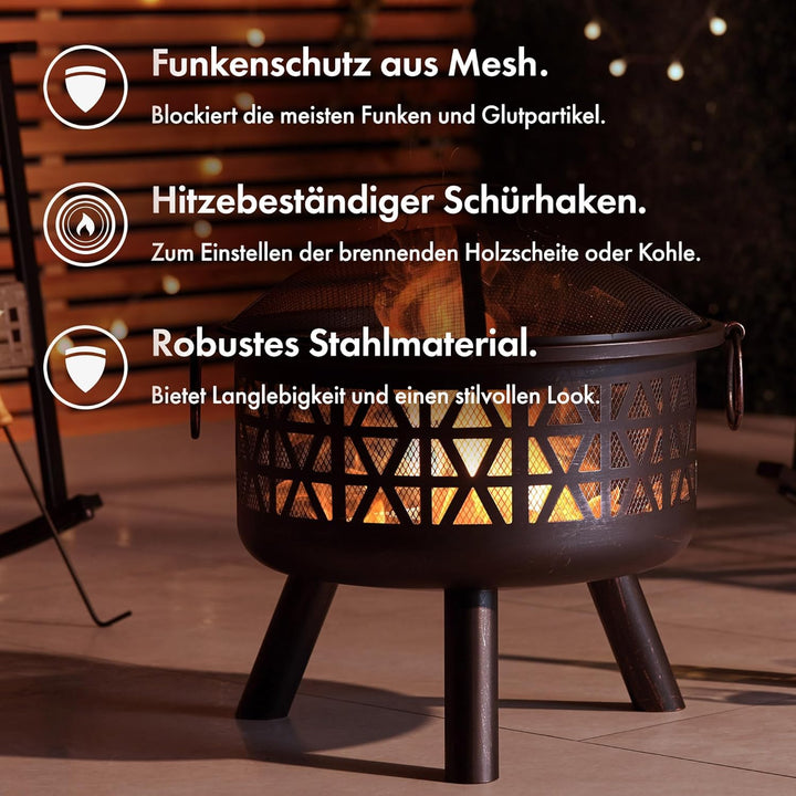 Vonhaus Feuerstelle für Garten, Terrasse und Outdoor – tragbar und leicht, Bronziertem Stahl, Feuerh