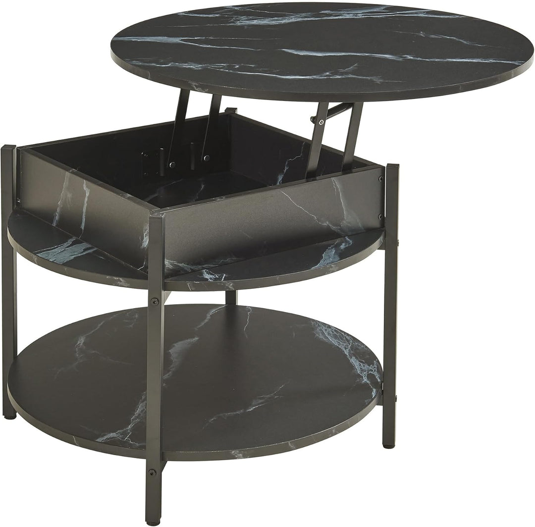 [en.casa] Couchtisch mit Hebeplatte rund Kandas Wohnzimmertisch mit Stauraum Ø70 x 49 cm Kleiner Tis