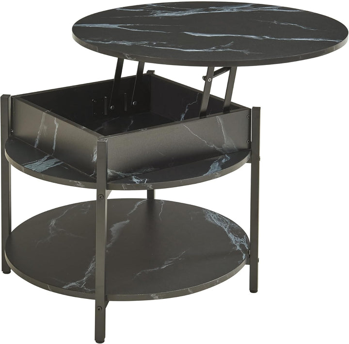 [en.casa] Couchtisch mit Hebeplatte rund Kandas Wohnzimmertisch mit Stauraum Ø70 x 49 cm Kleiner Tis