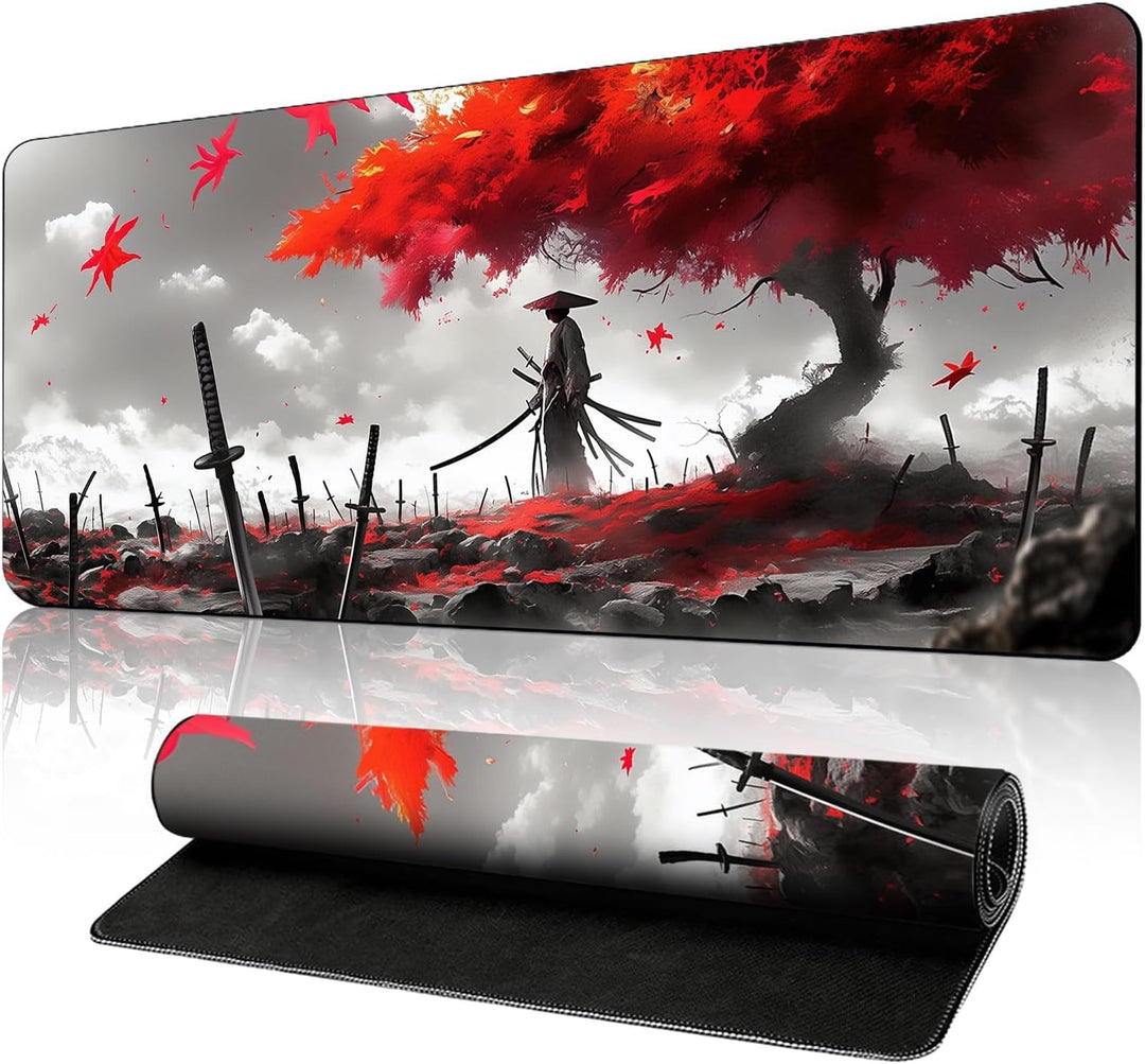 Japanisches XXL Gaming-Mauspad 900x400x3mm – Vernähte Kanten, rutschfest &amp; wasserdicht – Schreibtisc