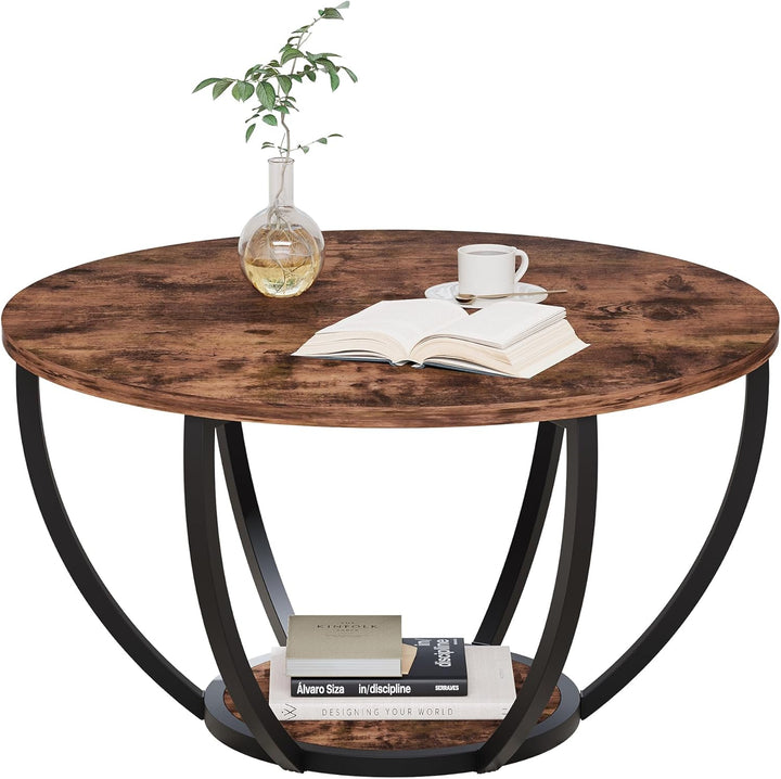HOMERECOMMEND Round Coffee Table,Couchtisch Rund,2 stufiger Couchtisch mit Lagerung Regale,Wohnzimme