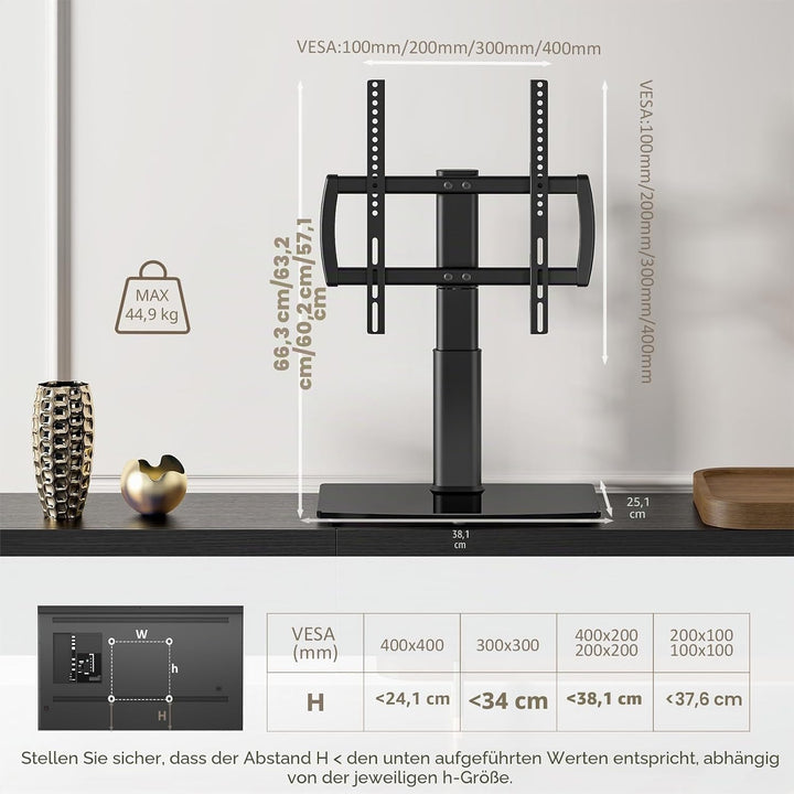 Universal schwenkbarer TV-Ständer/Tischfuss TV-Ständer 27 bis 60 Zoll TVs 80 Grad schwenkbar, 4 Stuf