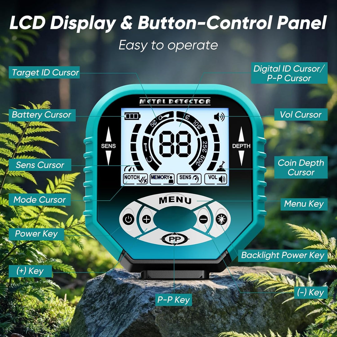 Professional Metal Detector with 3 Search Modes, 25 cm Depth, Waterproof Coil, LCD Display & Adjusta