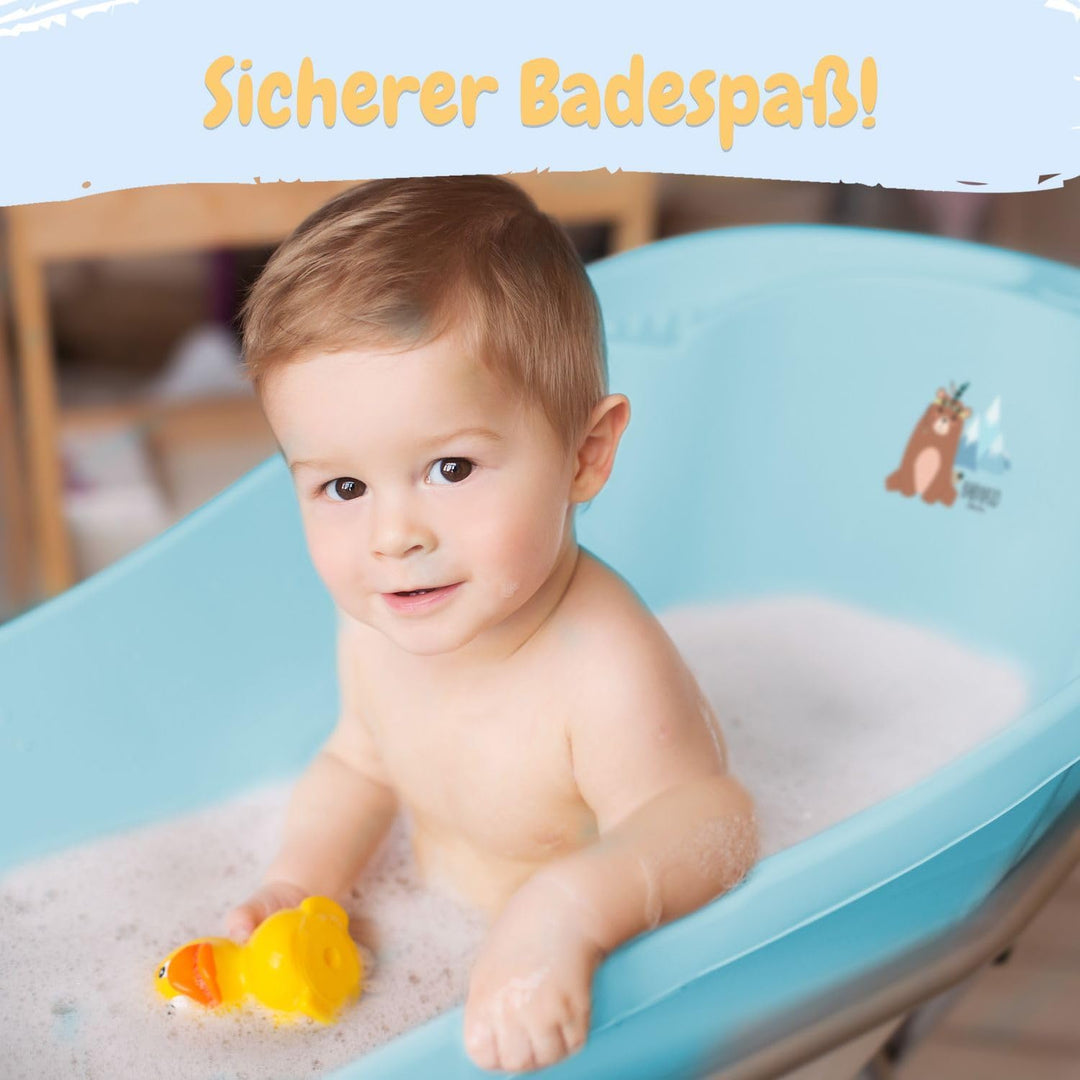 Babybadewanne mit Ständer 5 Set TÜV Rheinland geprüft - Babybadewanne + Baby Badewannensitz + Wickel