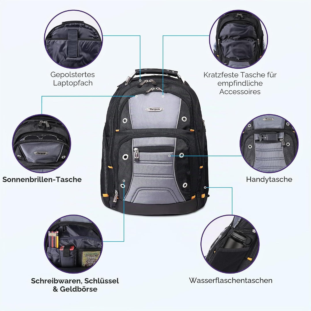 Targus DrifterTrek Backpack with USB Power Pass-Thru Port Schwarz/Grau 16" Zoll, Schwarz/Grau 16" Zo