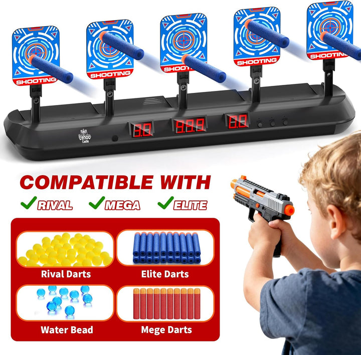 Lehoo Castle Zielscheibe für Nerf, 5 Ziele Zielscheibe Elektrisch mit Licht und Sounds, Auto-Reset E