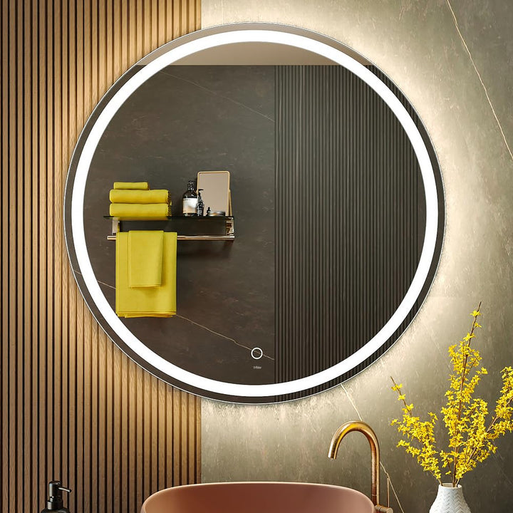 KWW 80 cm LED Runder Badezimmer Eitelkeitsspiegel, Farbtemperatur Einstellbar, Anti-Nebel Dimmbare L