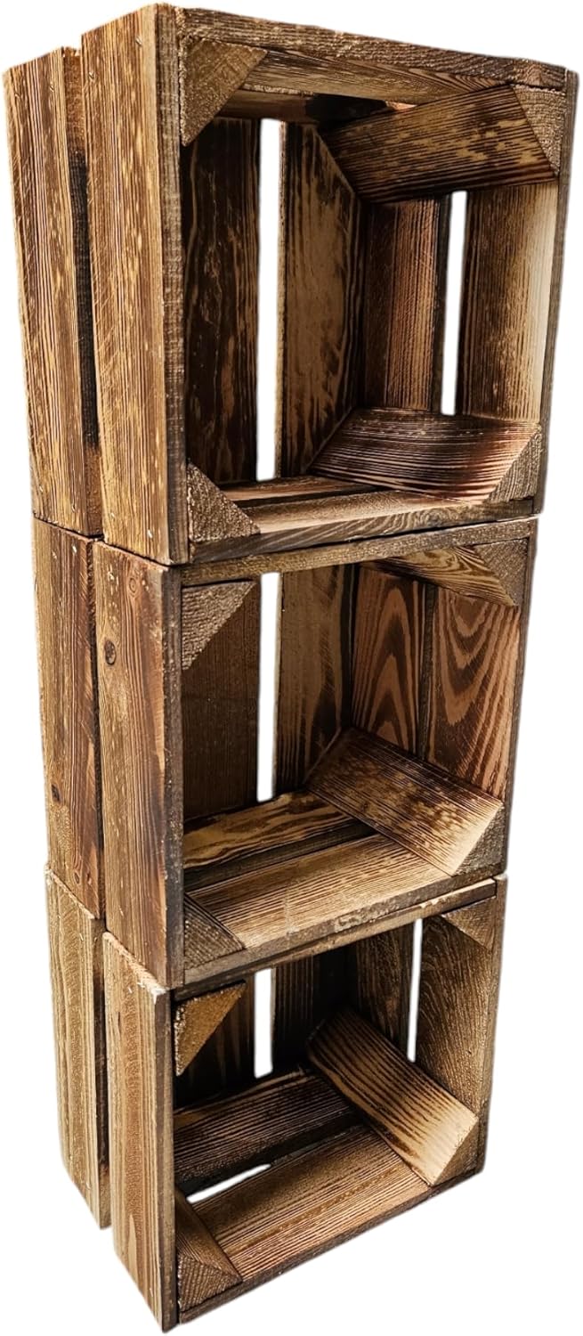 Teramico Set aus 3 geflammten NEUEN Holzkisten (22x20x15 cm) | PERFEKT als GESCHENKBOX oder RUSTIKAL