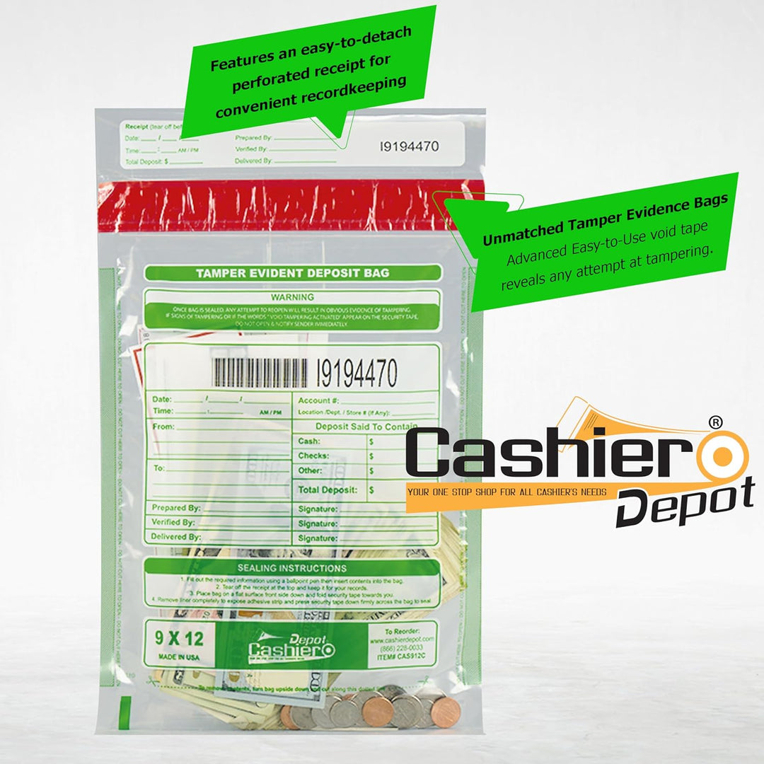 Cashier Depot Manipulationssichere Bankeintüten, 22,9 x 30,5 cm, transparent, serialisierte Nummerie