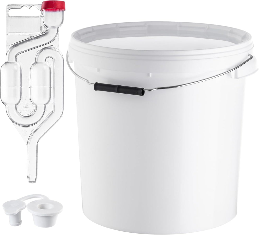 KADAX Gäreimer 20L Set mit Gärröhrchen & Gummistopfen, Gärbehälter aus Kunststoff mit Gärspund & Sto