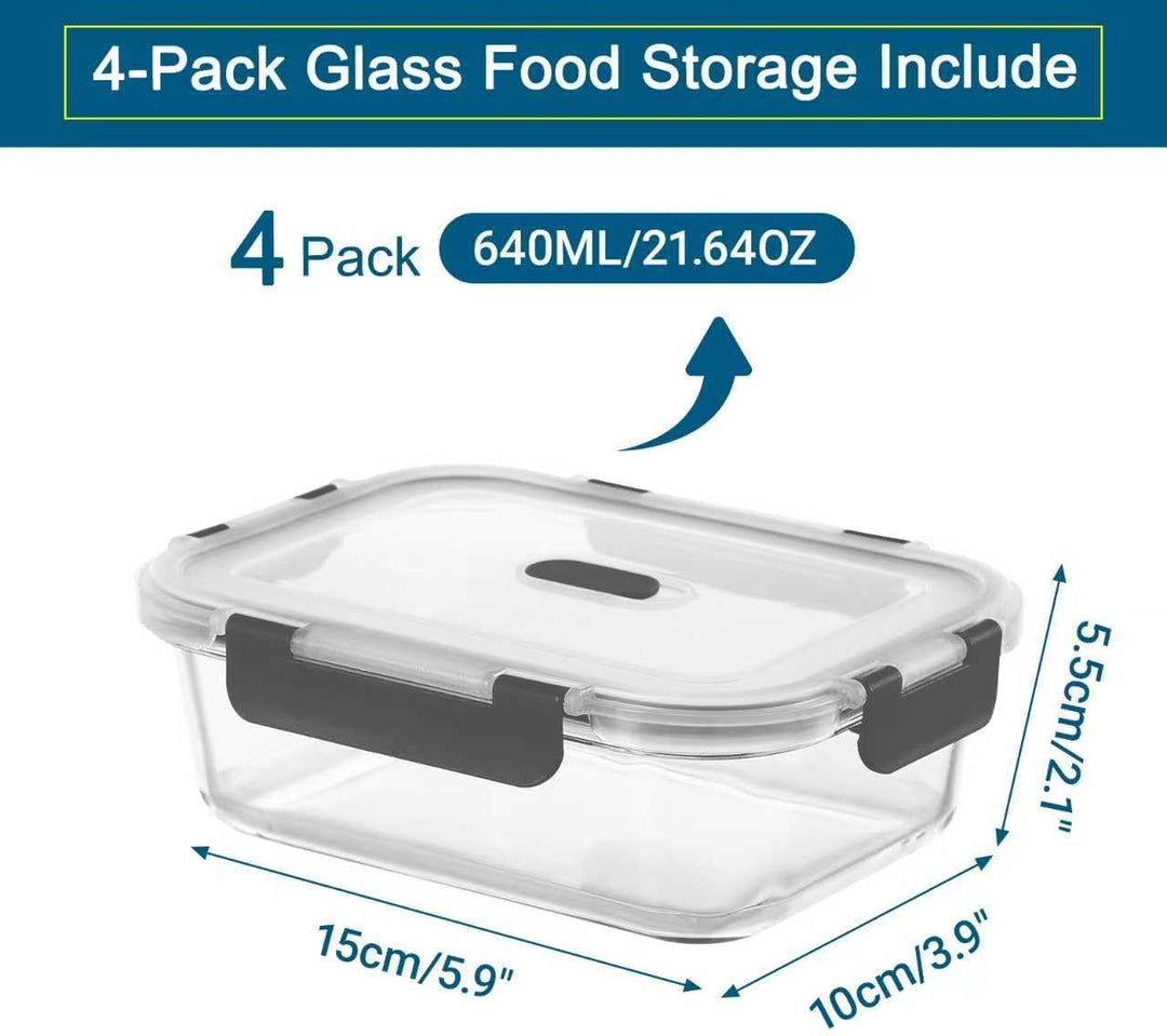 Glasbehälter mit Deckel 640ML, Frischhaltedosen Glas Set für Lebensmittel 8 Stück(4 Behälter + 4 Dec