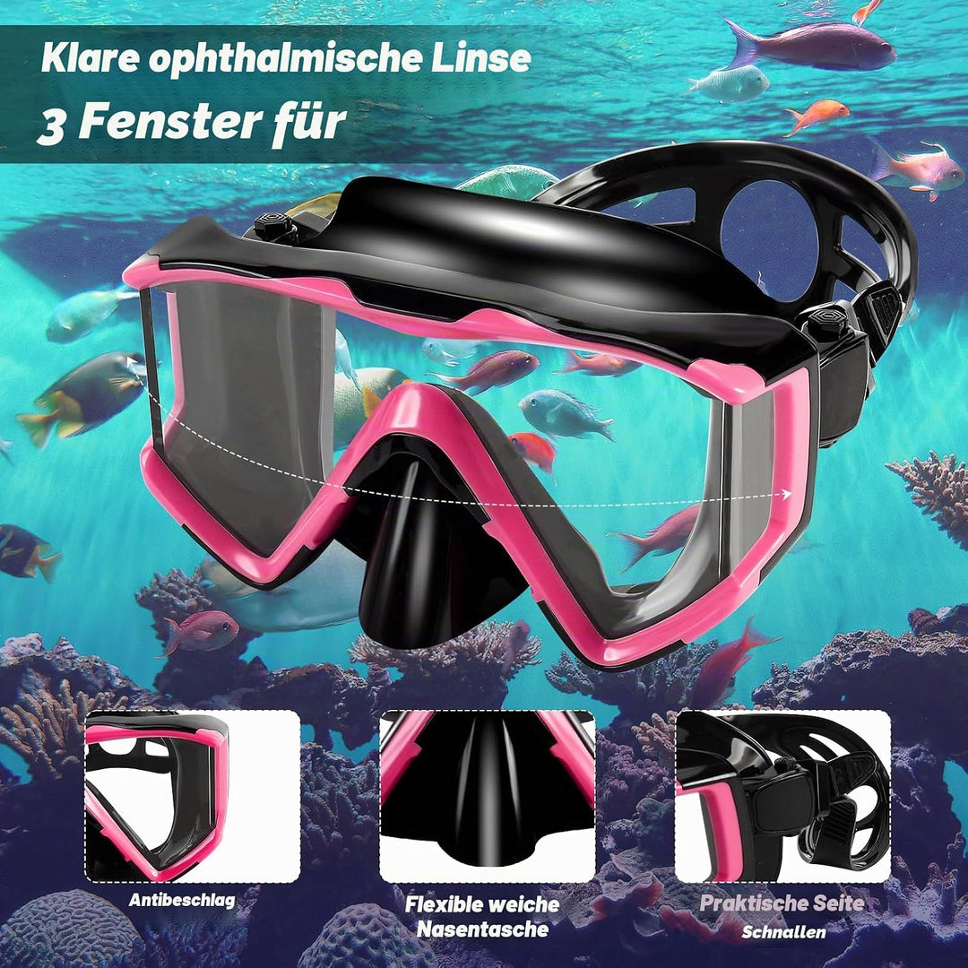 Schnorchelset Erwachsene,Taucherbrille Erwachsene mit Dry Schnorchel, wasserdichte Tauchmaske Anti-F