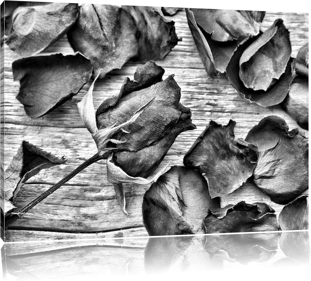 Pixxprint Rosen auf Holztisch/Format: 100x70cm / Leinwandbild fertig bespannt Wandbild Kunstdruck, 1