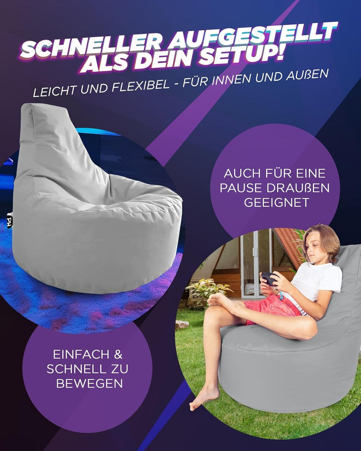 PATCH HOME Gamer Sessel mit Reissverschluss Lounge Kissen Sitzsack Sitzkissen Bean Bag In & Outdoor