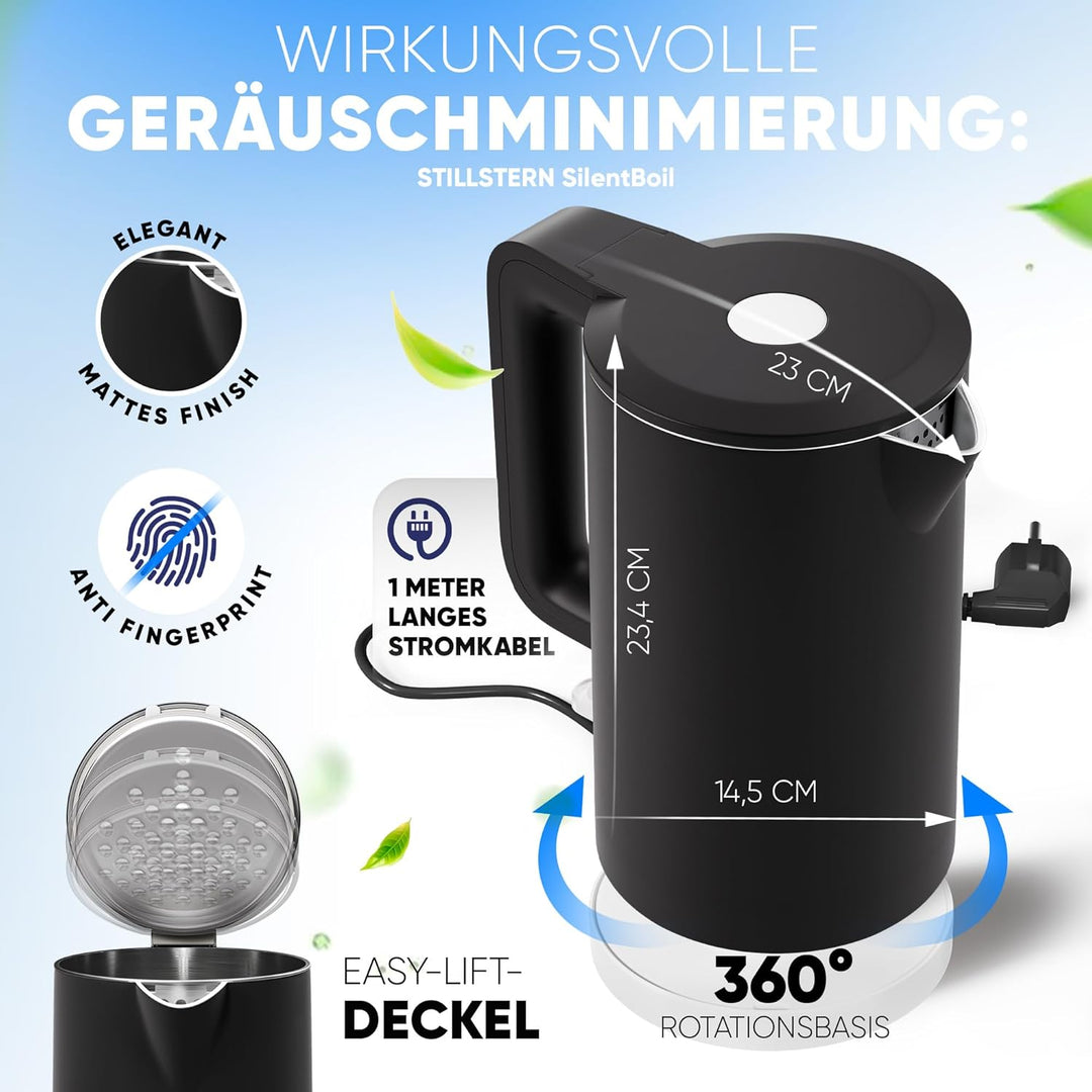 Stillstern Wasserkocher mit Edelstahl Filter [1,7L - 2200W] Wasserkocher mit Präzisionsausguss und A