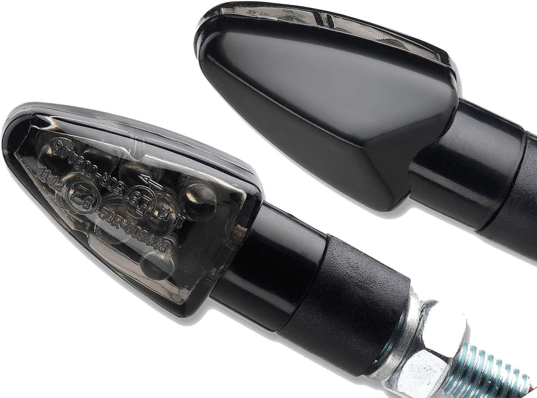 LED Motorrad Mini Blinker Wizzard Schwarz kurz smoke getönt universal 12V 2 Stück 1 paar Roller Quad
