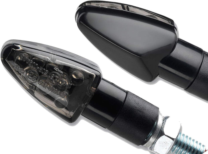 LED Motorrad Mini Blinker Wizzard Schwarz kurz smoke getönt universal 12V 2 Stück 1 paar Roller Quad