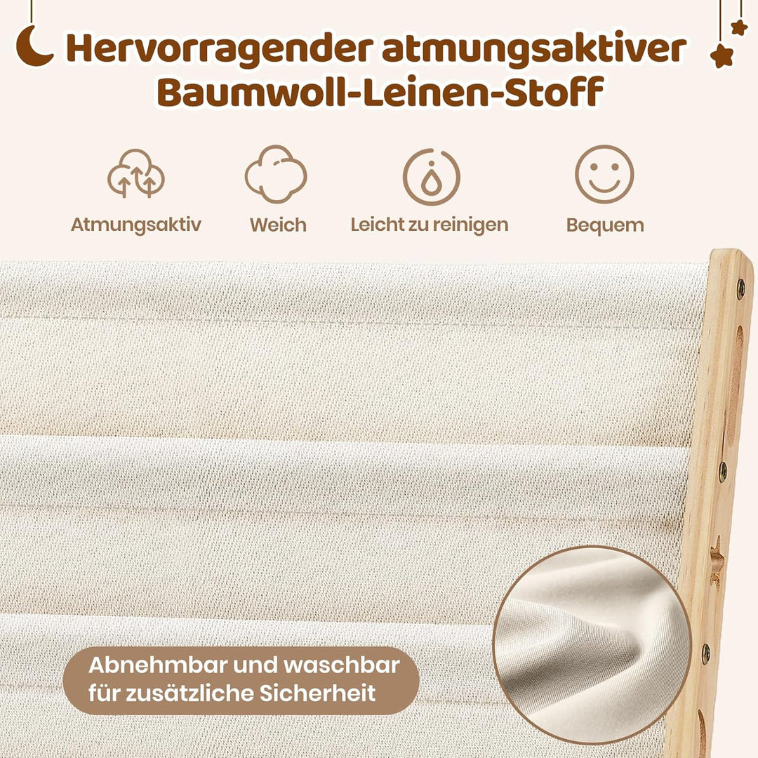 COSYLAND Montessori Bücherregal Kinder Holz - 45cm Montessori Regal mit 6 Oxford-Stoff Fächern - Kin