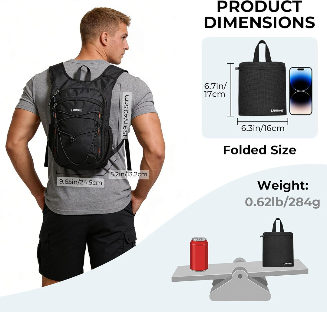 Faltbarer Wanderrucksack, Kleiner Tagesrucksack Ultraleicht für Herren & Damen, Foldable Backpack, I