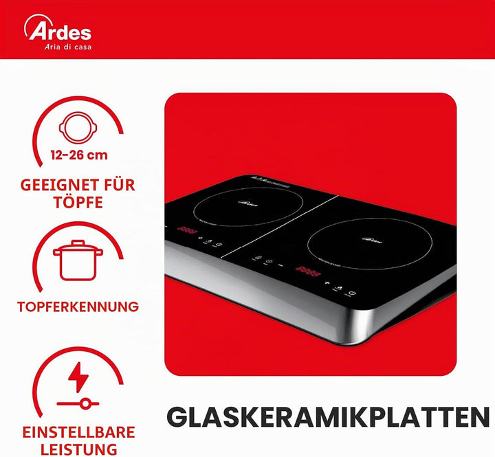 ARDES - Elektroherd mit 2 Induktionsplatten Differenzierte Leistung von 2000 und 1500 Watt Digitalan