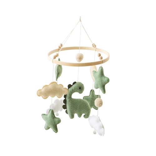 Mobile Baby Windspiele Dinosaurier mit Wolken Babybett Mobile Windspiele mit Filzbällen, Hängende Mo