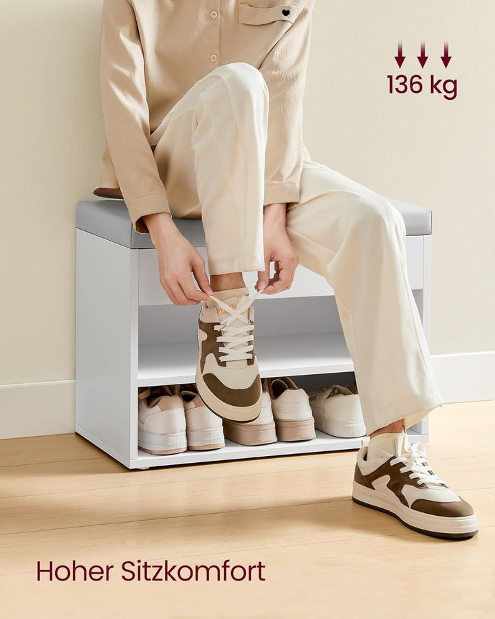 VASAGLE Schuhbank, Sitzbank, Schuhregal mit gepolstertem Kissen, Schuhorganizer mit 3 Ebenen, 30 x 6