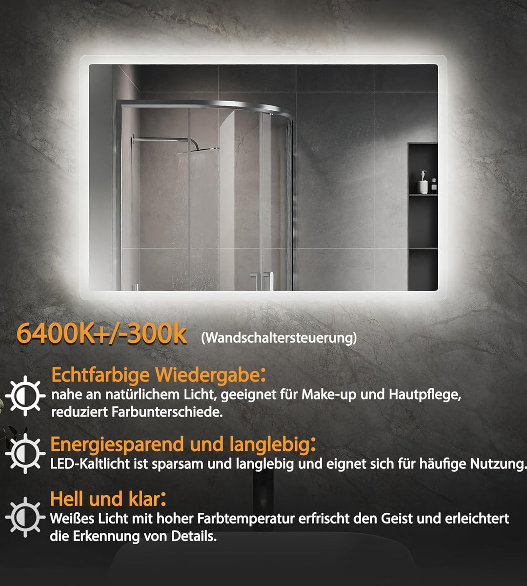 SVNR Badspiegel mit Beleuchtung,40x60cm LED Spiegel Bad,Wandspiegel für Badezimmer,Aluminiumrahmen,E