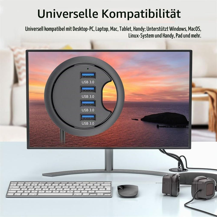 USB 3.0 Hub 4 Port USB 60 mm Tischtülle Splitter Dockstation Schnittstelle für Desktop PC Schreibtis