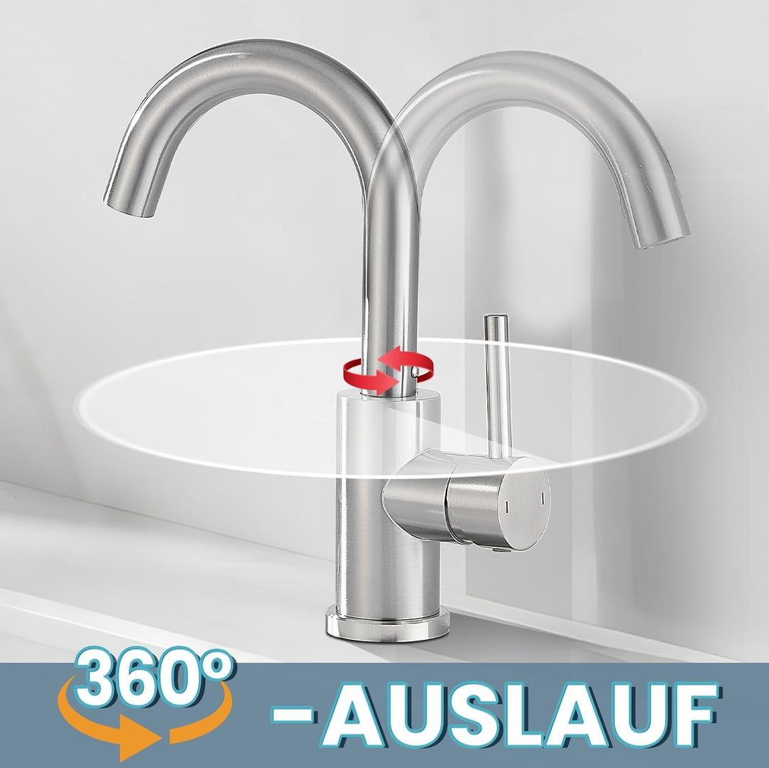 Wasserhahn Bad Hoch Mit Ablaufgarnitur,Badarmatur,Gebürstet, Gebürstet