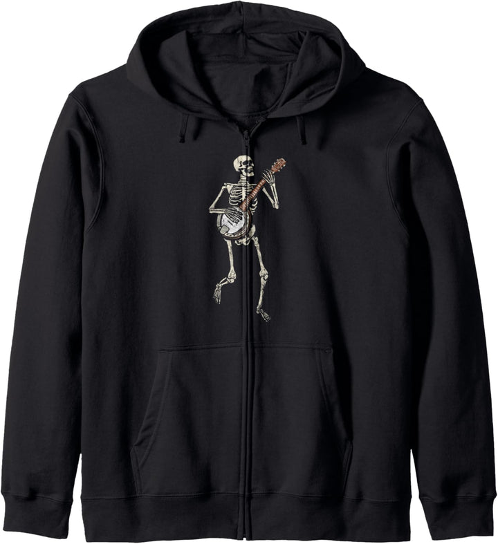 Retro Dancing Skeleton & Banjo Vintage Graphic Kapuzenjacke
