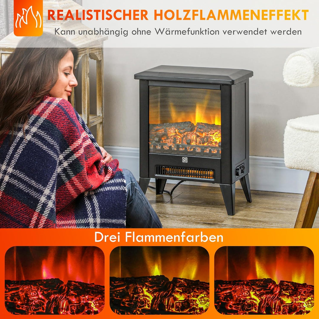 HOMCOM Elektrokamin Elektrischer Kamin mit Heizung, LED-Flammeneffekt, 1800 W Standkamin mit niedrig