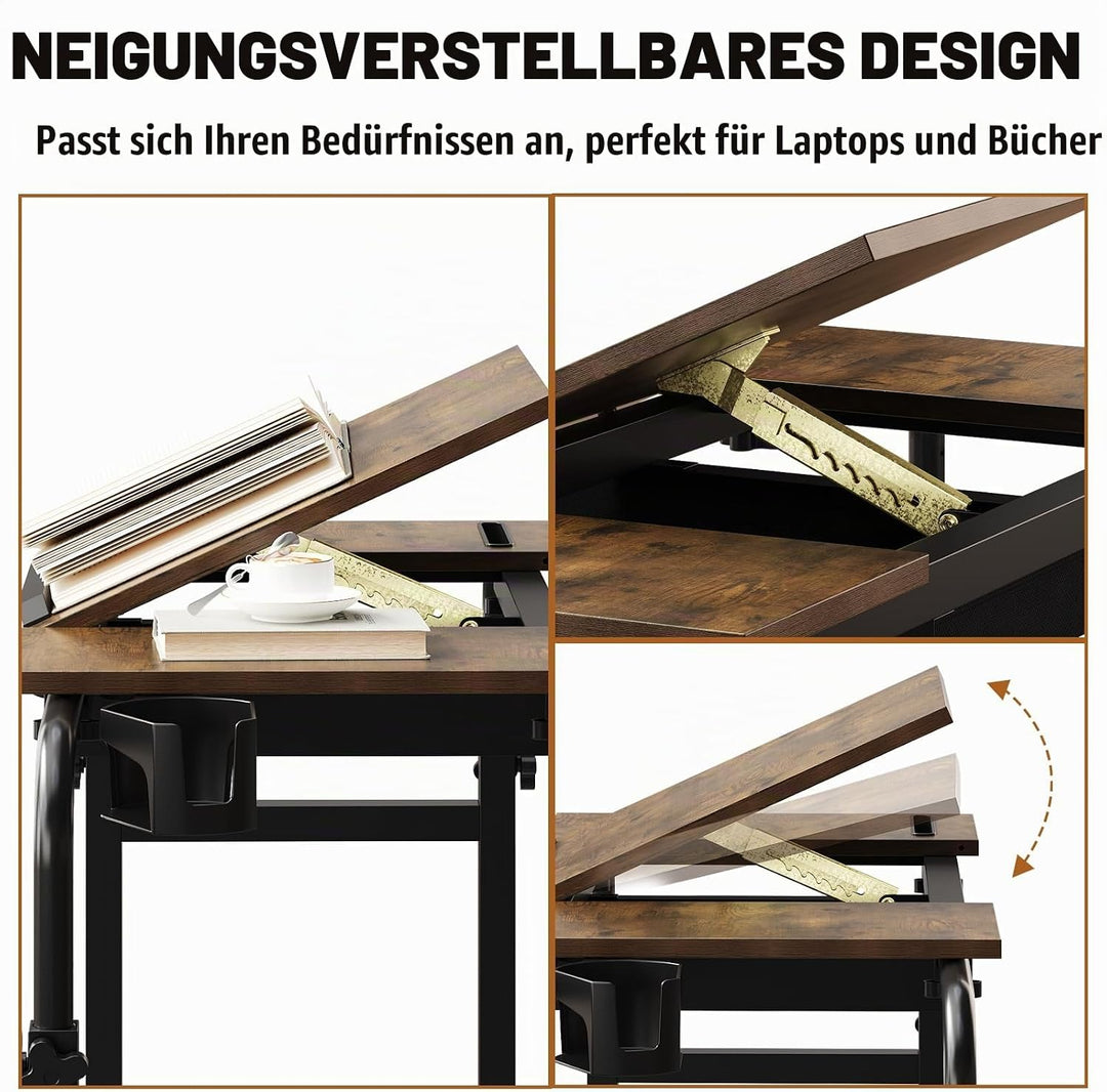 VEDECASA Überbett-Tisch auf Rollen, höhenverstellbar, Betttisch für Krankenhaus &amp; Zuhause, mobil, st