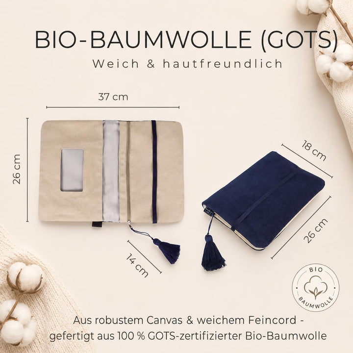 Karolini® Windeltasche Organizer Dunkelblau für unterwegs – kompakte Wickeltasche aus Cord (Bio Baum